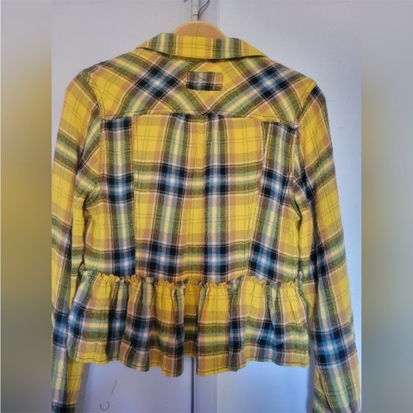 Free People We The free Women’s Yellow Plaid Cropped Top jacket Size XS - Picture 9 of 12